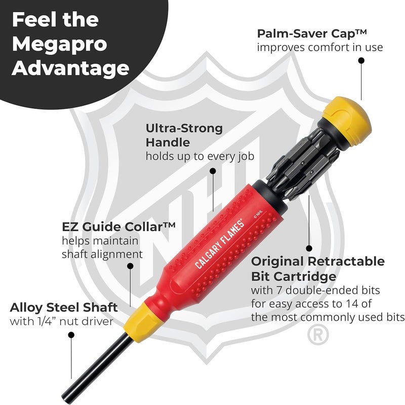 Megapro ® NHL® Team Edition Multi-bit Screwdriver | Officially Licensed NHL® Gear | Durable, Ergonomic, Pro-Grade Screwdriver (Calgary Flames®) - Image 4